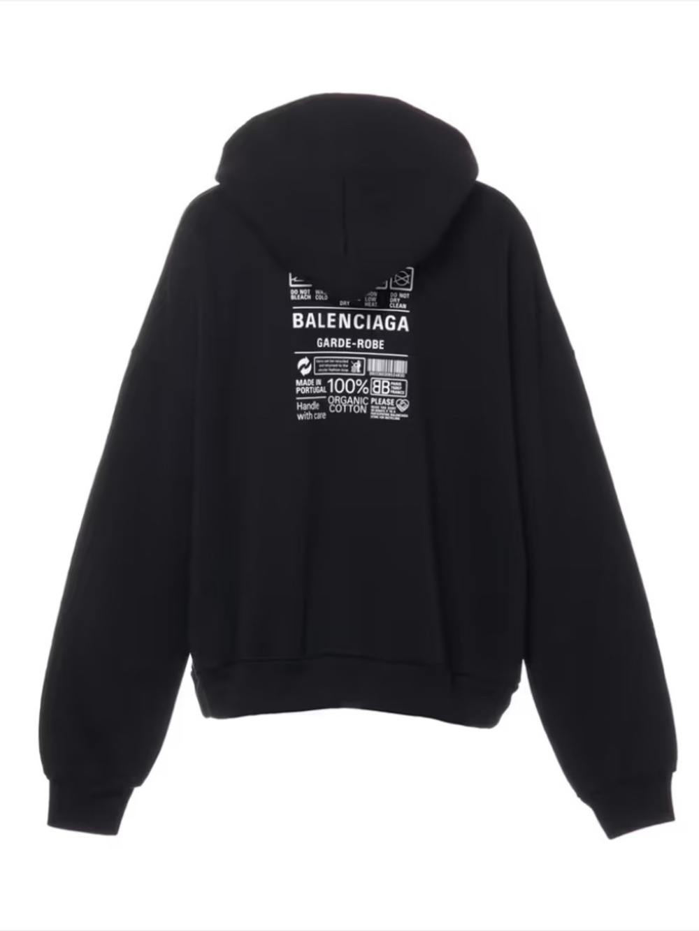 Balenciaga Cotton Hoodie S Unisex Black 725558 Care label back logo print